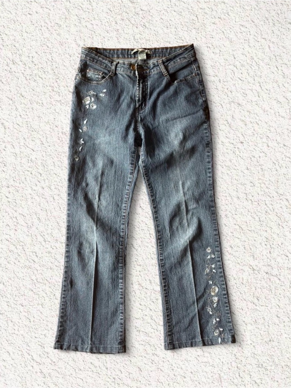 Adolfo Gray Embellished Wide-Leg Jeans